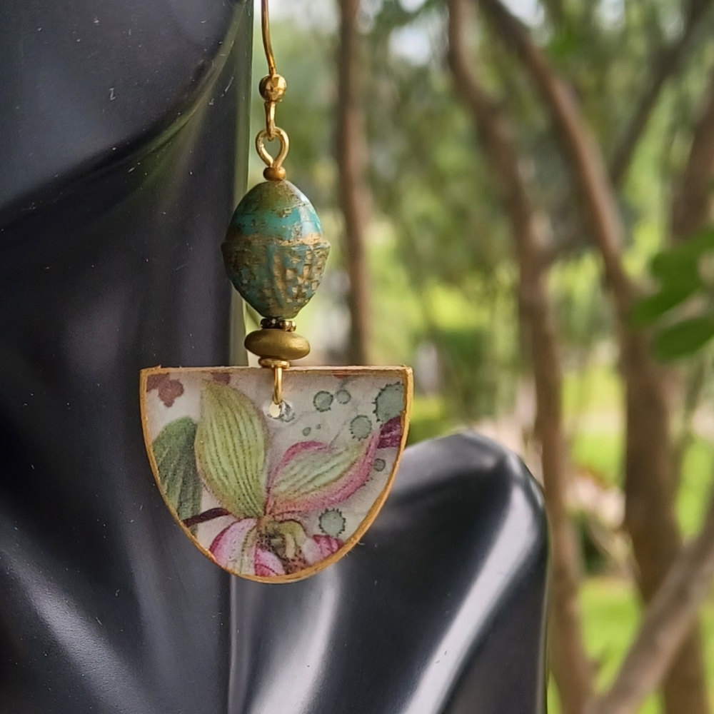 Flowers with Acorn Artisan Paper Earrings
